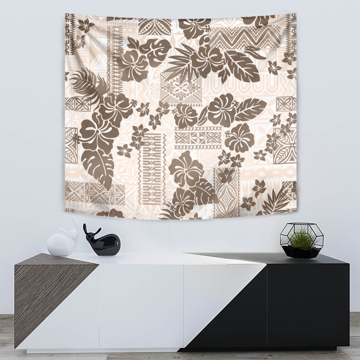 Vintage Hawaii Tapestry Hibiscus Tapa Tribal With Hawaiian Quilt Pattern Gold - Wonder Print Shop