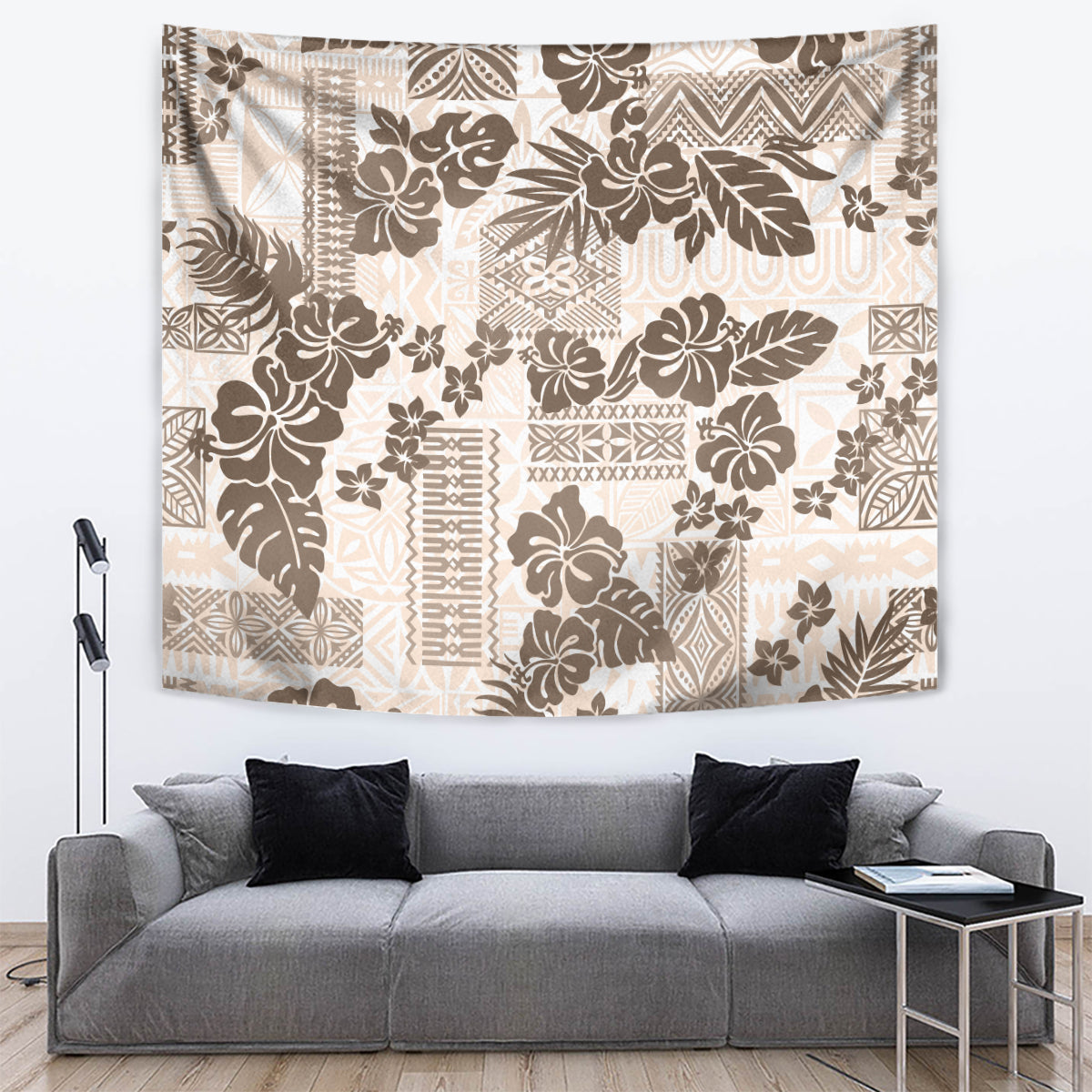 Vintage Hawaii Tapestry Hibiscus Tapa Tribal With Hawaiian Quilt Pattern Gold - Wonder Print Shop