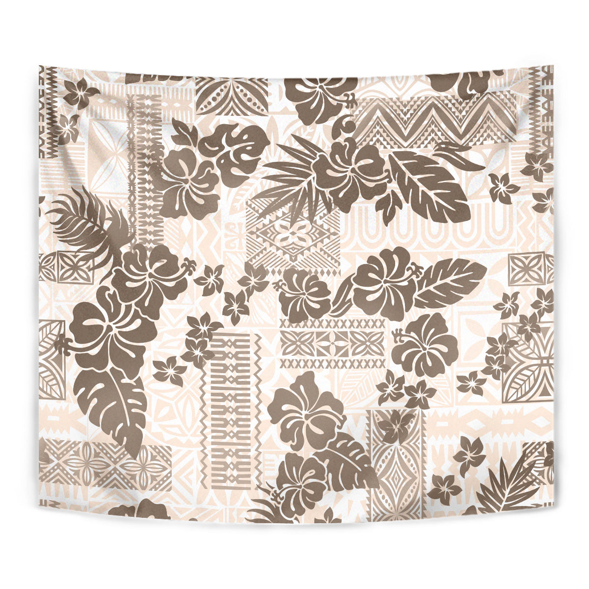 Vintage Hawaii Tapestry Hibiscus Tapa Tribal With Hawaiian Quilt Pattern Gold - Wonder Print Shop
