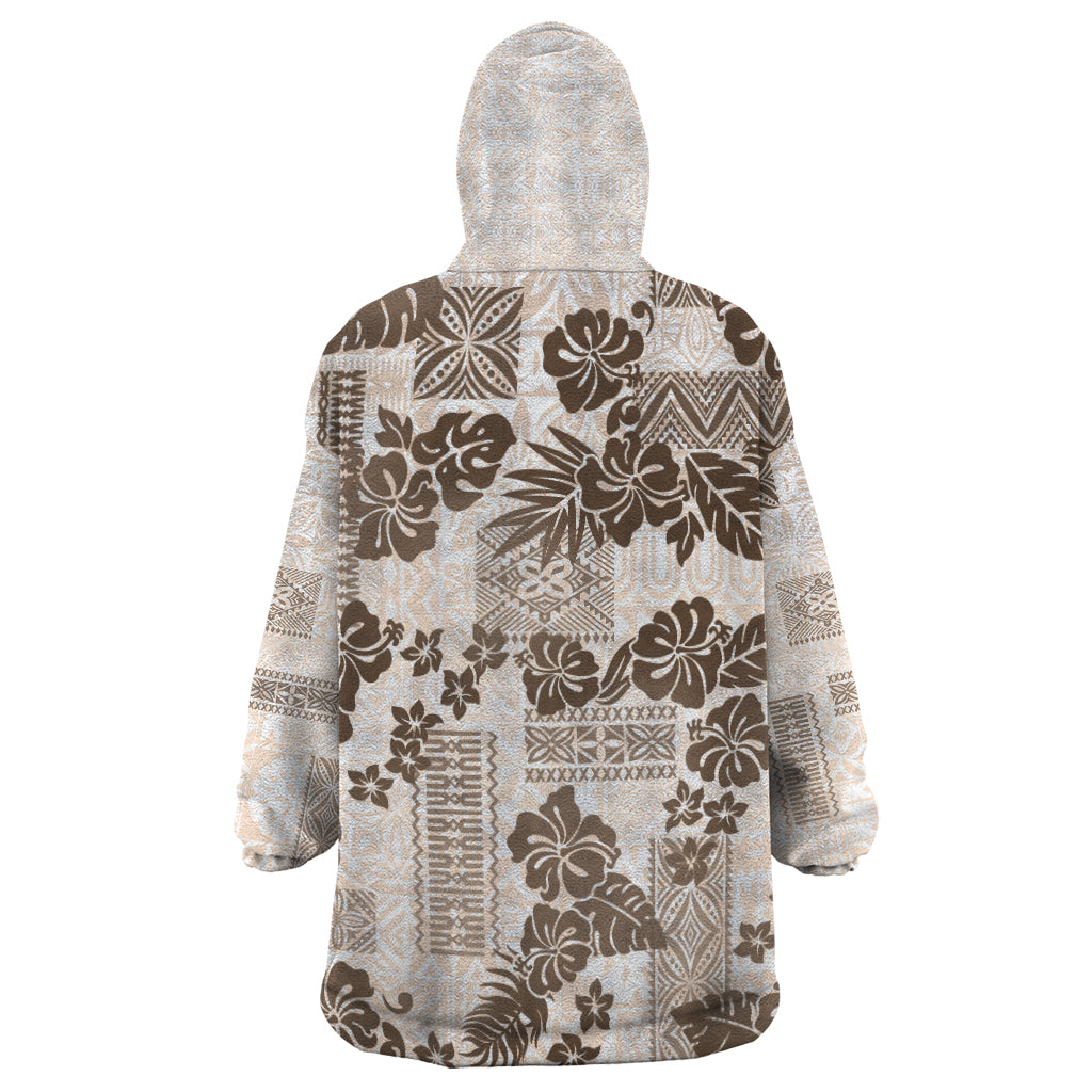 Vintage Hawaii Wearable Blanket Hoodie Hibiscus Tapa Tribal With Hawaiian Quilt Pattern Gold - Wonder Print Shop