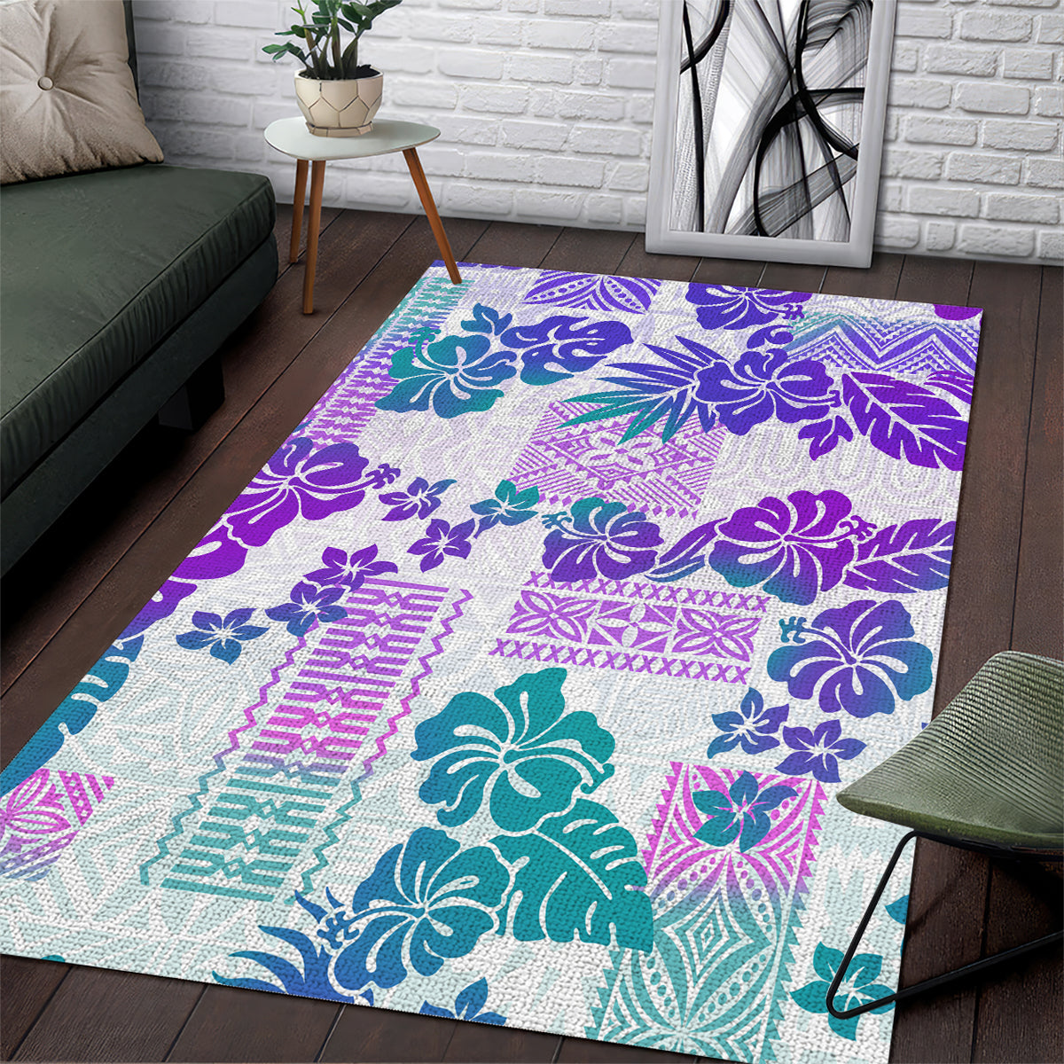 Vintage Hawaii Area Rug Hibiscus Tapa Tribal With Hawaiian Quilt Pattern Purple LT9 - Wonder Print Shop