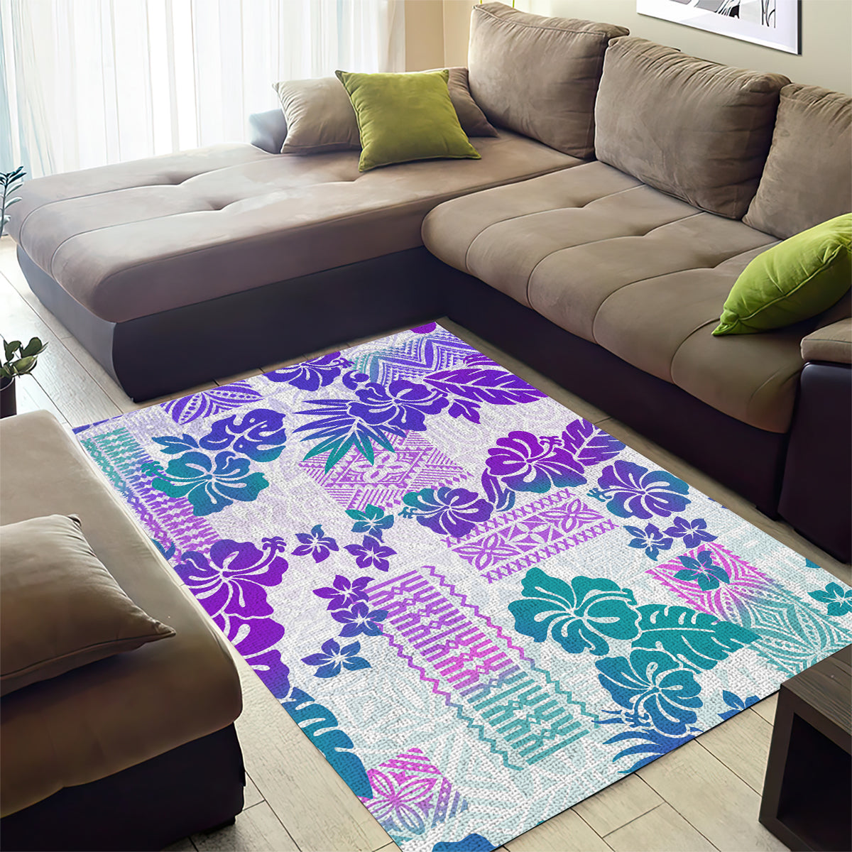 Vintage Hawaii Area Rug Hibiscus Tapa Tribal With Hawaiian Quilt Pattern Purple LT9 - Wonder Print Shop