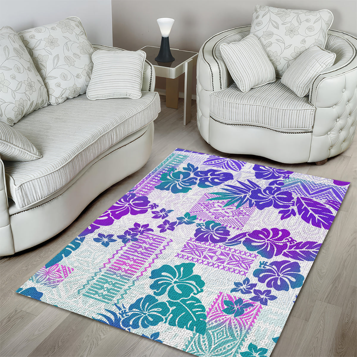 Vintage Hawaii Area Rug Hibiscus Tapa Tribal With Hawaiian Quilt Pattern Purple LT9 - Wonder Print Shop