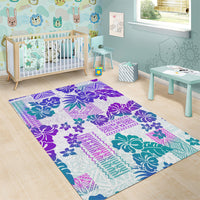 Vintage Hawaii Area Rug Hibiscus Tapa Tribal With Hawaiian Quilt Pattern Purple LT9 - Wonder Print Shop