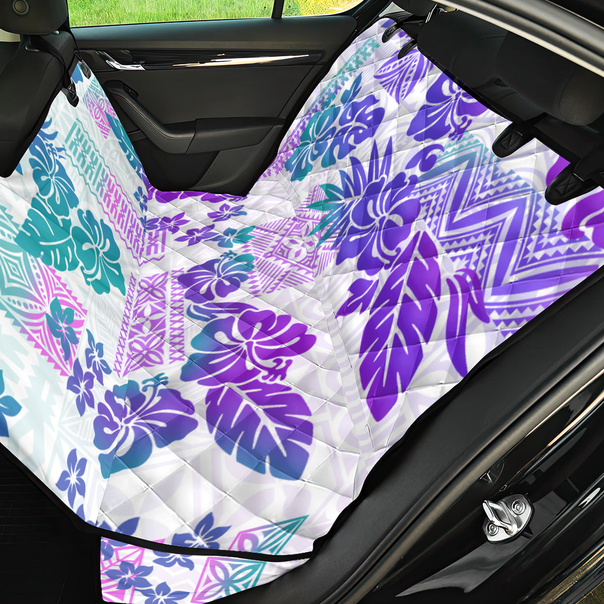 Vintage Hawaii Back Car Seat Cover Hibiscus Tapa Tribal With Hawaiian Quilt Pattern Purple LT9 - Wonder Print Shop