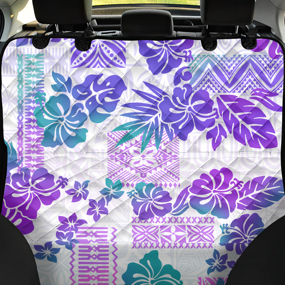 Vintage Hawaii Back Car Seat Cover Hibiscus Tapa Tribal With Hawaiian Quilt Pattern Purple LT9 - Wonder Print Shop