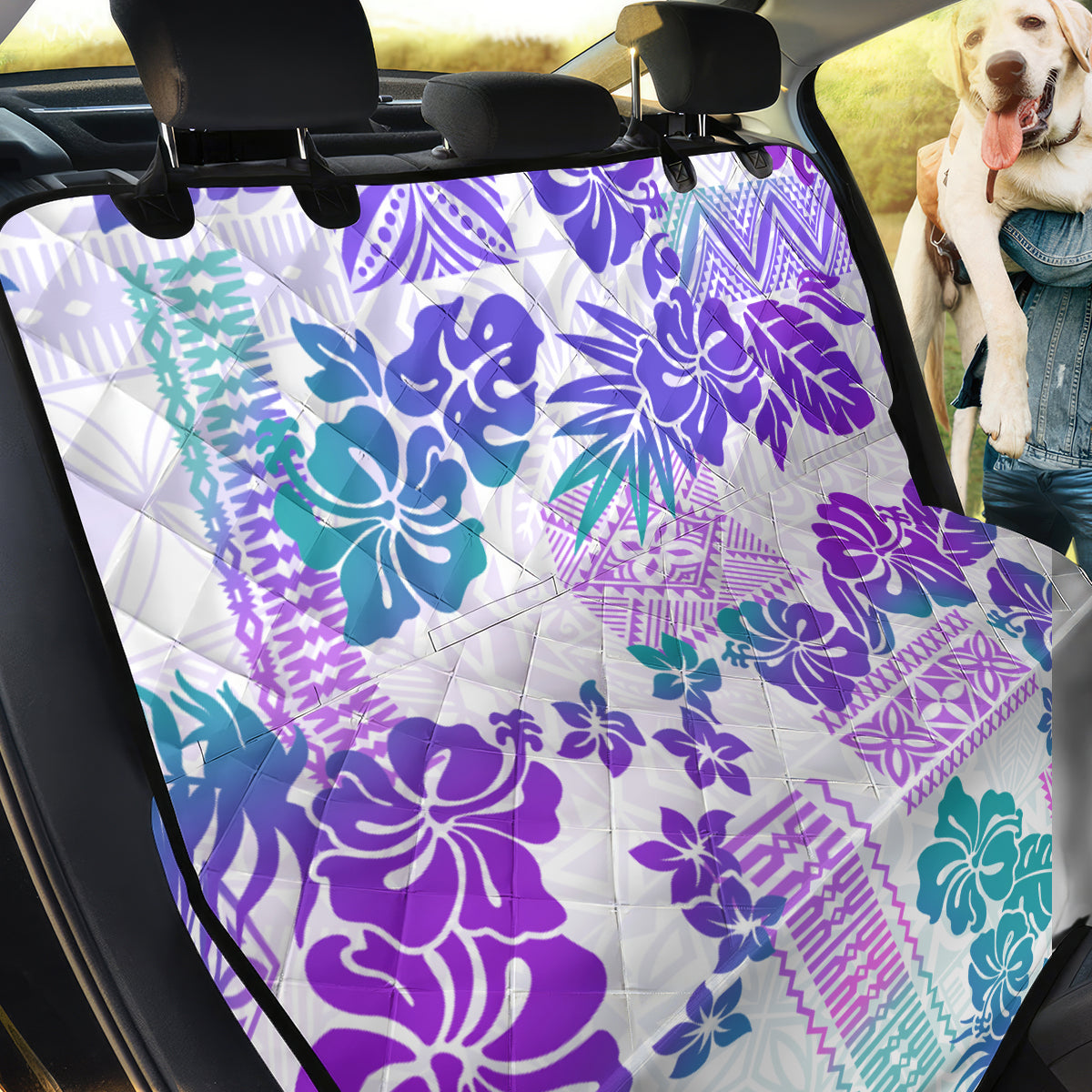 Vintage Hawaii Back Car Seat Cover Hibiscus Tapa Tribal With Hawaiian Quilt Pattern Purple LT9 - Wonder Print Shop