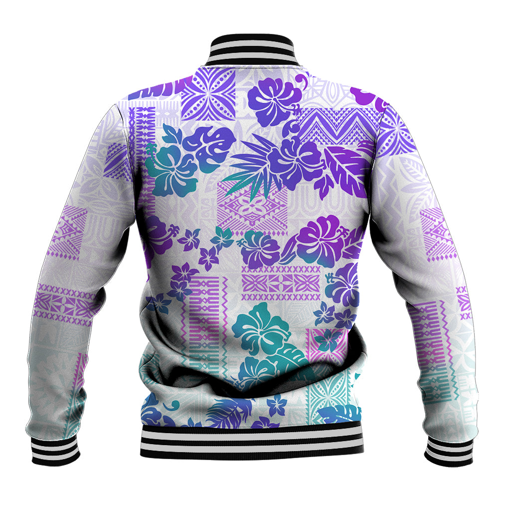 Vintage Hawaii Baseball Jacket Hibiscus Tapa Tribal With Hawaiian Quilt Pattern Purple LT9 - Wonder Print Shop