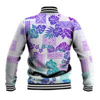 Vintage Hawaii Baseball Jacket Hibiscus Tapa Tribal With Hawaiian Quilt Pattern Purple LT9 - Wonder Print Shop