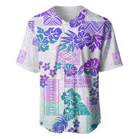 Vintage Hawaii Baseball Jersey Hibiscus Tapa Tribal With Hawaiian Quilt Pattern Purple LT9 - Wonder Print Shop