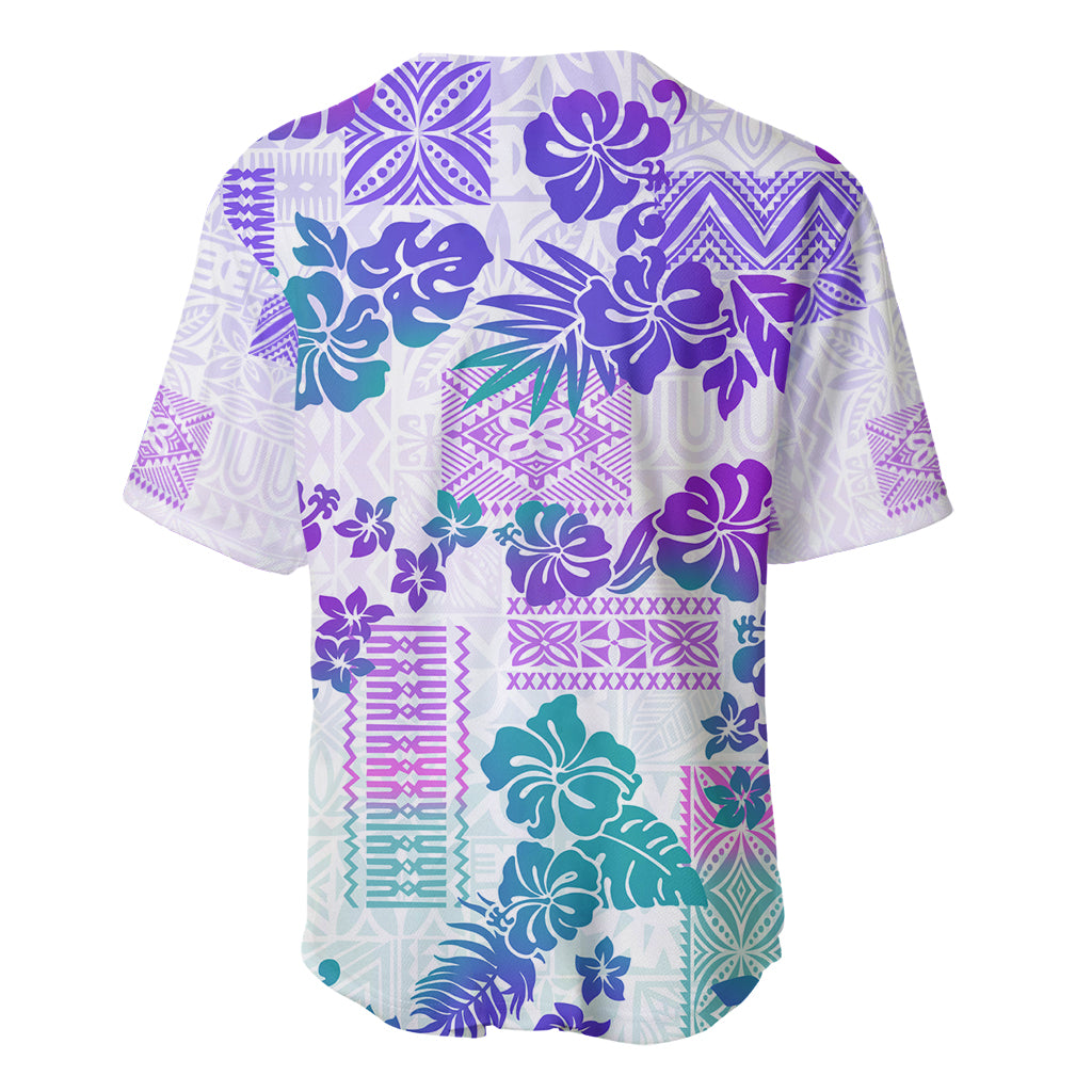 Vintage Hawaii Baseball Jersey Hibiscus Tapa Tribal With Hawaiian Quilt Pattern Purple LT9 - Wonder Print Shop