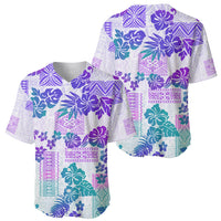 Vintage Hawaii Baseball Jersey Hibiscus Tapa Tribal With Hawaiian Quilt Pattern Purple LT9 - Wonder Print Shop