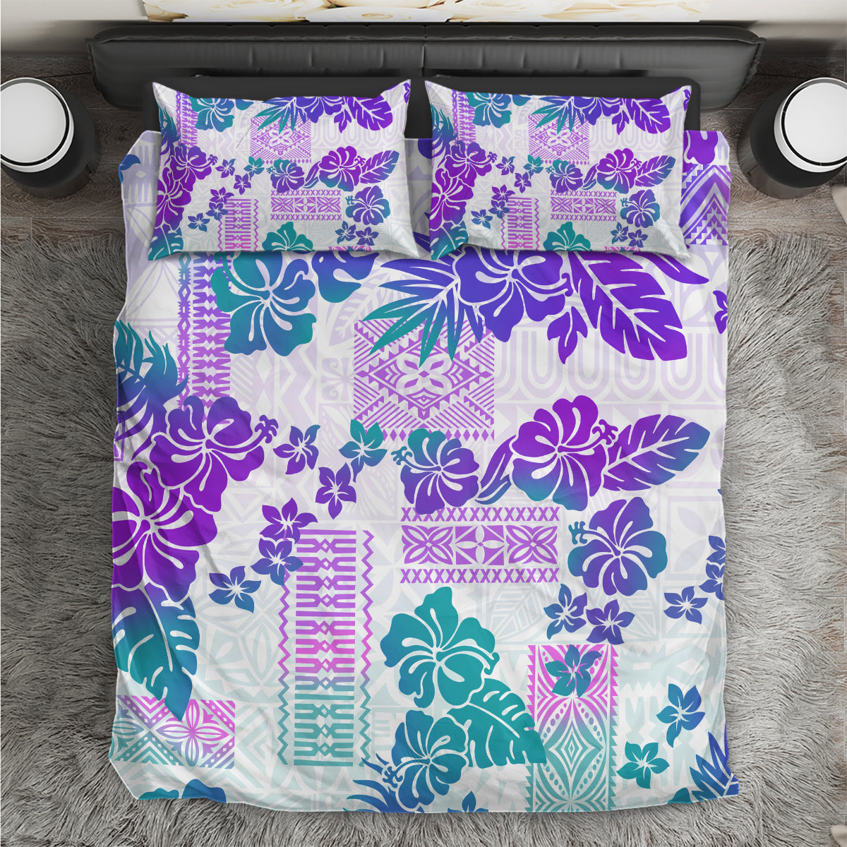 Vintage Hawaii Bedding Set Hibiscus Tapa Tribal With Hawaiian Quilt Pattern Purple LT9 - Wonder Print Shop