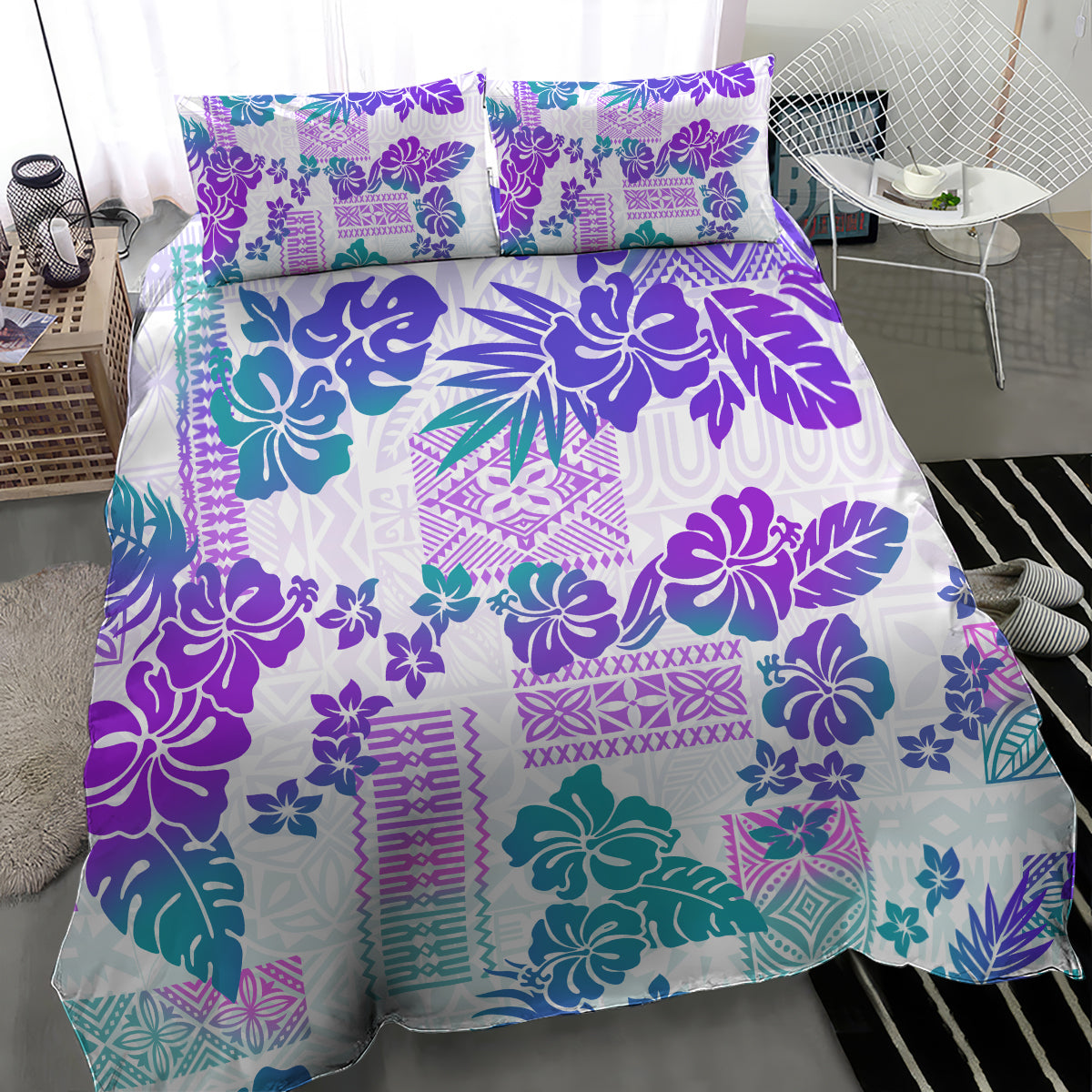 Vintage Hawaii Bedding Set Hibiscus Tapa Tribal With Hawaiian Quilt Pattern Purple LT9 - Wonder Print Shop