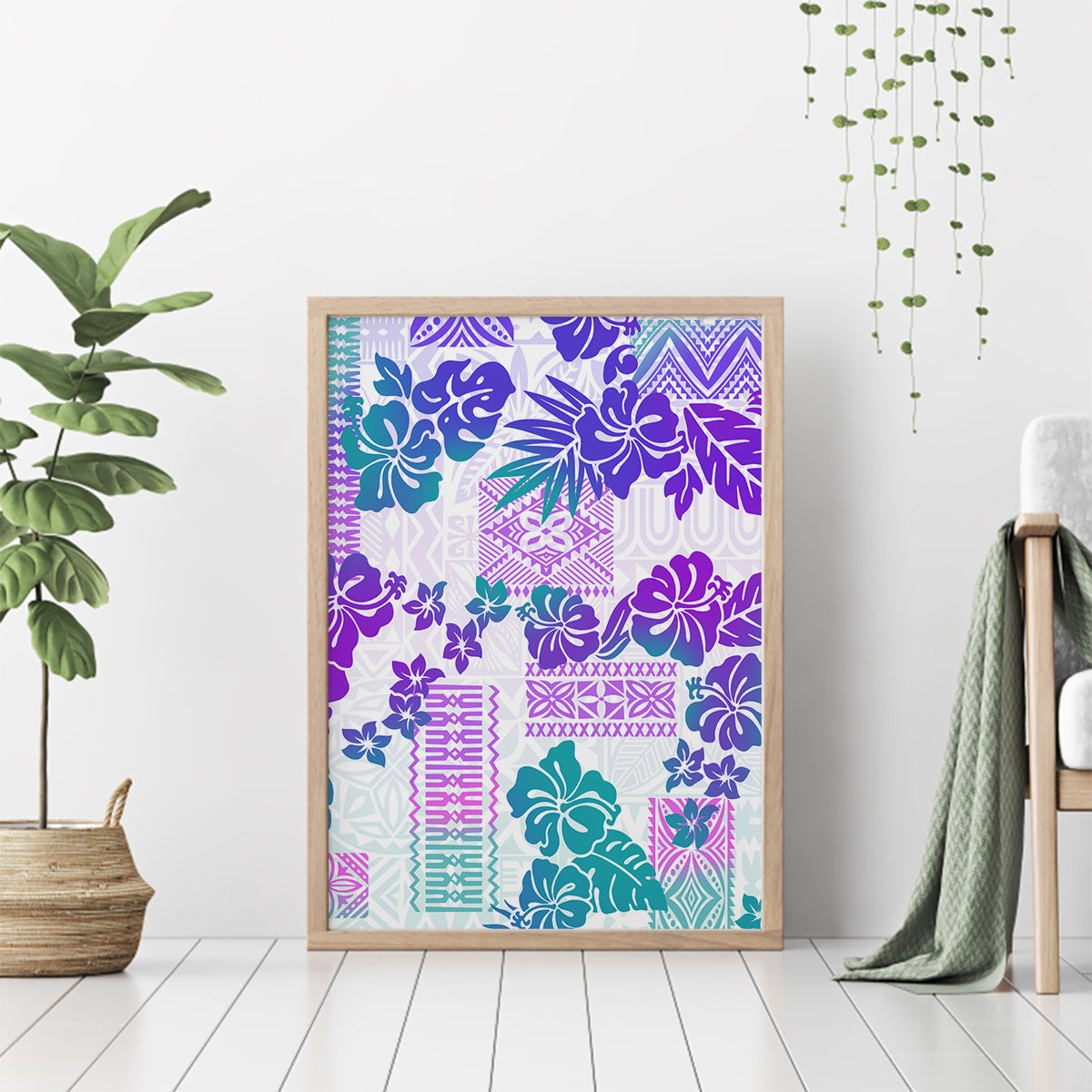 Vintage Hawaii Canvas Wall Art Hibiscus Tapa Tribal With Hawaiian Quilt Pattern Purple LT9 - Wonder Print Shop