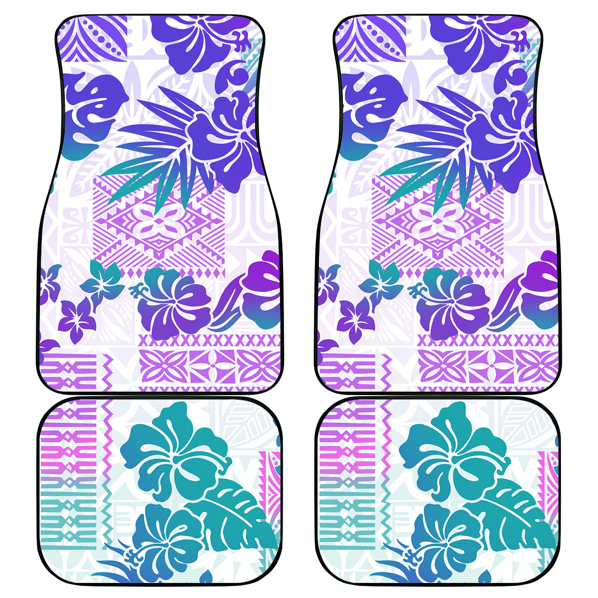 Vintage Hawaii Car Mats Hibiscus Tapa Tribal With Hawaiian Quilt Pattern Purple LT9 - Wonder Print Shop