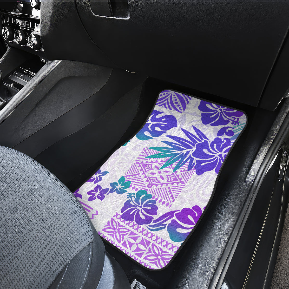 Vintage Hawaii Car Mats Hibiscus Tapa Tribal With Hawaiian Quilt Pattern Purple LT9 - Wonder Print Shop