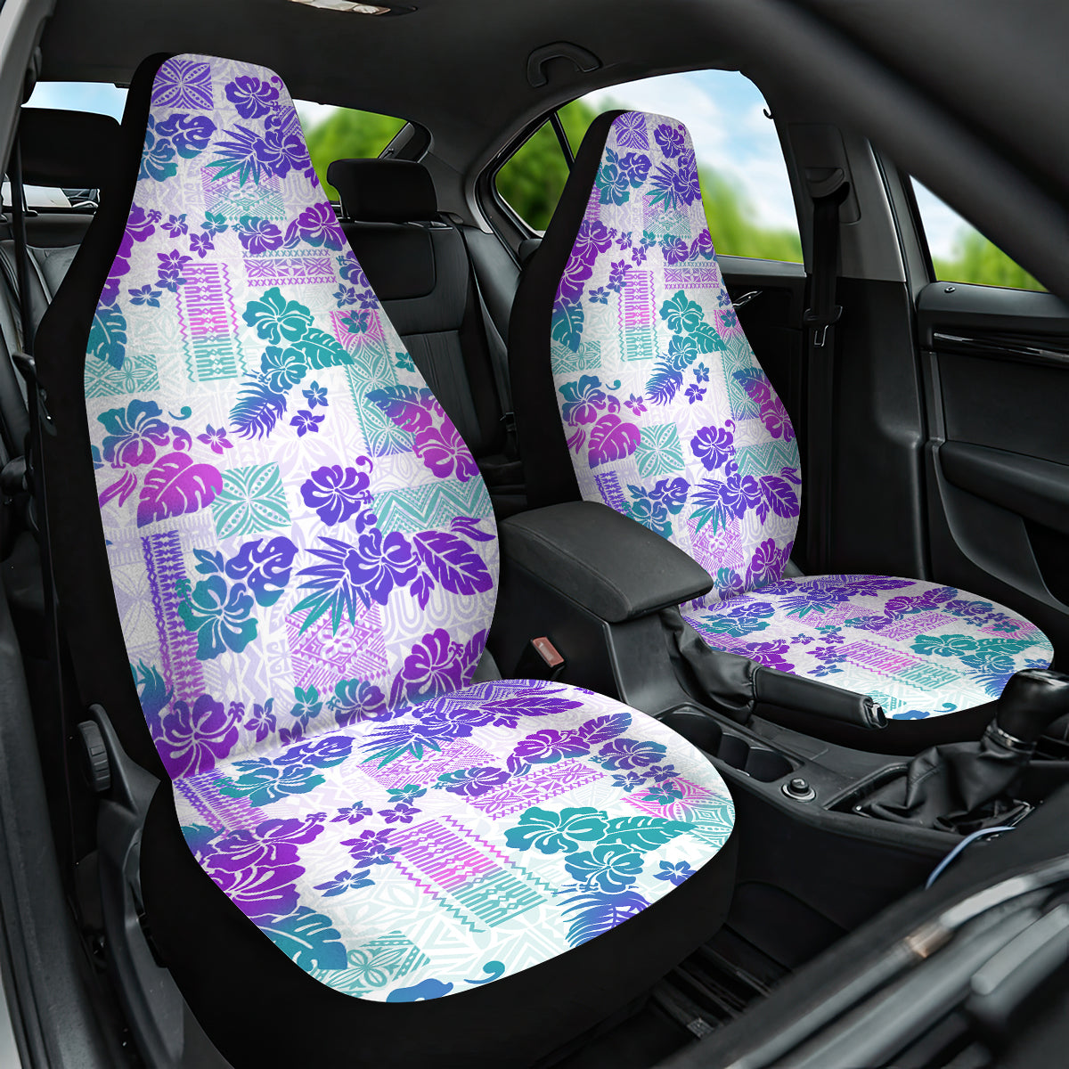 Vintage Hawaii Car Seat Cover Hibiscus Tapa Tribal With Hawaiian Quilt Pattern Purple LT9 - Wonder Print Shop