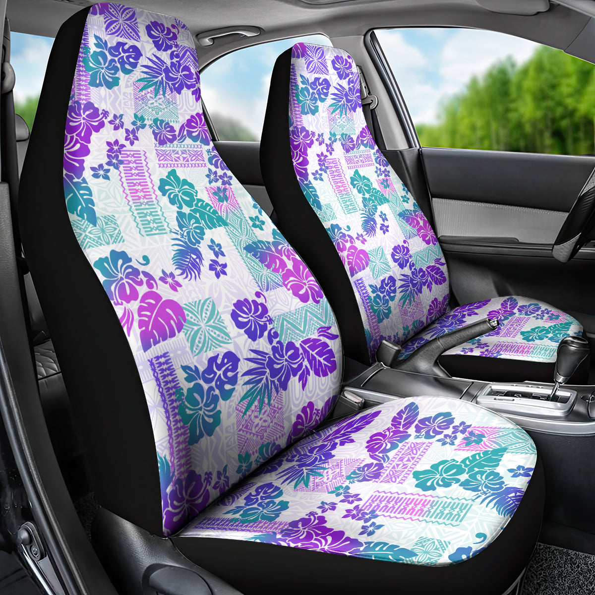 Vintage Hawaii Car Seat Cover Hibiscus Tapa Tribal With Hawaiian Quilt Pattern Purple LT9 - Wonder Print Shop