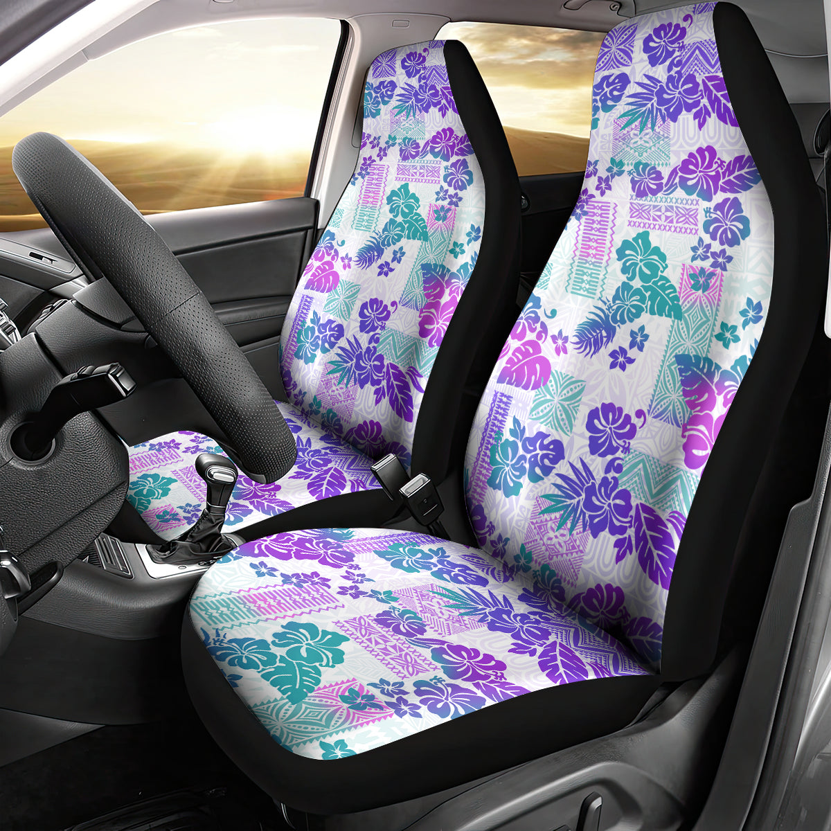Vintage Hawaii Car Seat Cover Hibiscus Tapa Tribal With Hawaiian Quilt Pattern Purple LT9 - Wonder Print Shop