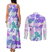 Vintage Hawaii Couples Matching Tank Maxi Dress and Long Sleeve Button Shirt Hibiscus Tapa Tribal With Hawaiian Quilt Pattern Purple LT9 - Wonder Print Shop