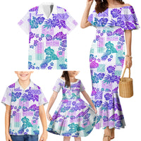 Vintage Hawaii Family Matching Mermaid Dress and Hawaiian Shirt Hibiscus Tapa Tribal With Hawaiian Quilt Pattern Purple LT9 - Wonder Print Shop