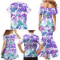 Vintage Hawaii Family Matching Mermaid Dress and Hawaiian Shirt Hibiscus Tapa Tribal With Hawaiian Quilt Pattern Purple LT9 - Wonder Print Shop