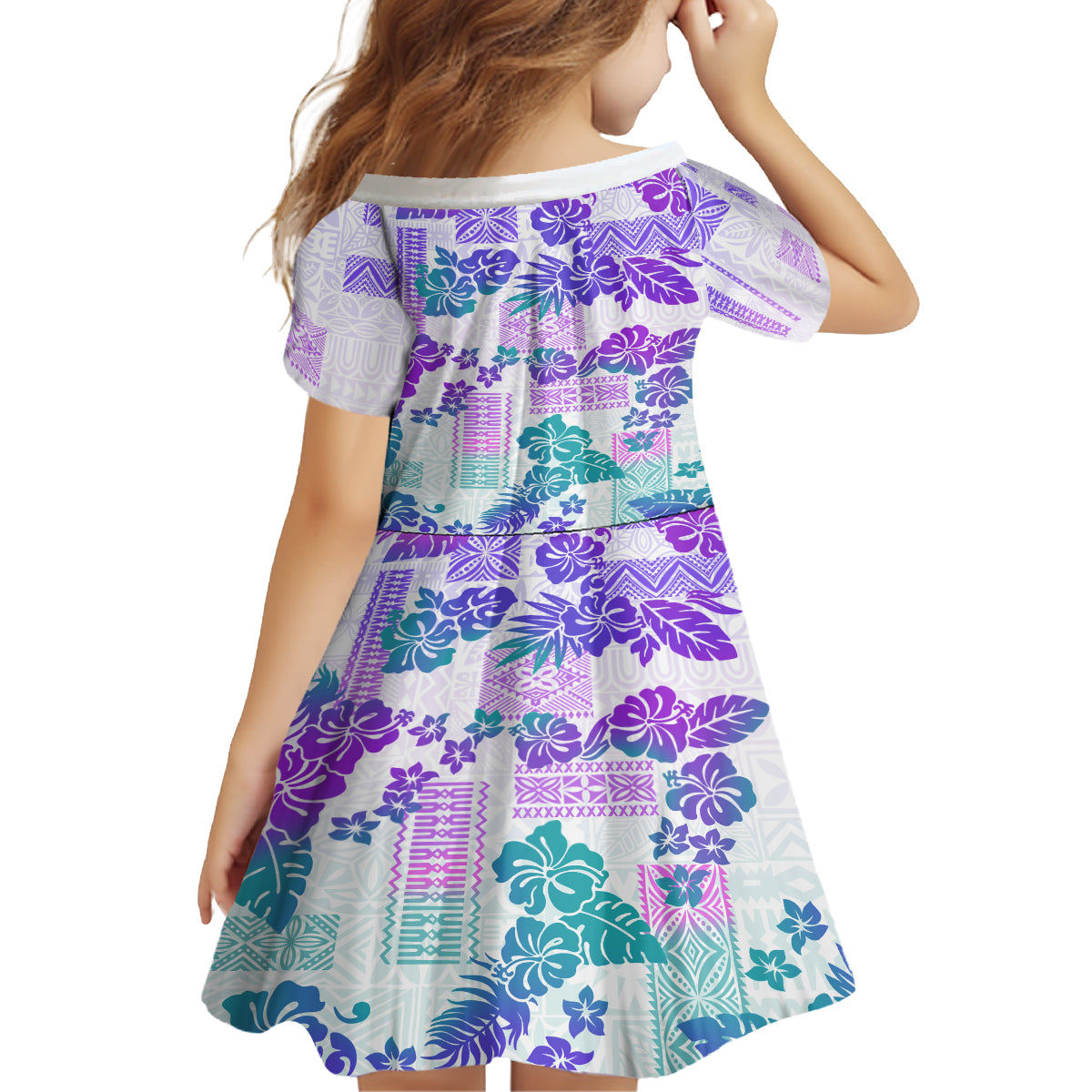 Vintage Hawaii Family Matching Off Shoulder Short Dress and Hawaiian Shirt Hibiscus Tapa Tribal With Hawaiian Quilt Pattern Purple LT9 - Wonder Print Shop