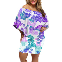 Vintage Hawaii Family Matching Off Shoulder Short Dress and Hawaiian Shirt Hibiscus Tapa Tribal With Hawaiian Quilt Pattern Purple LT9 - Wonder Print Shop