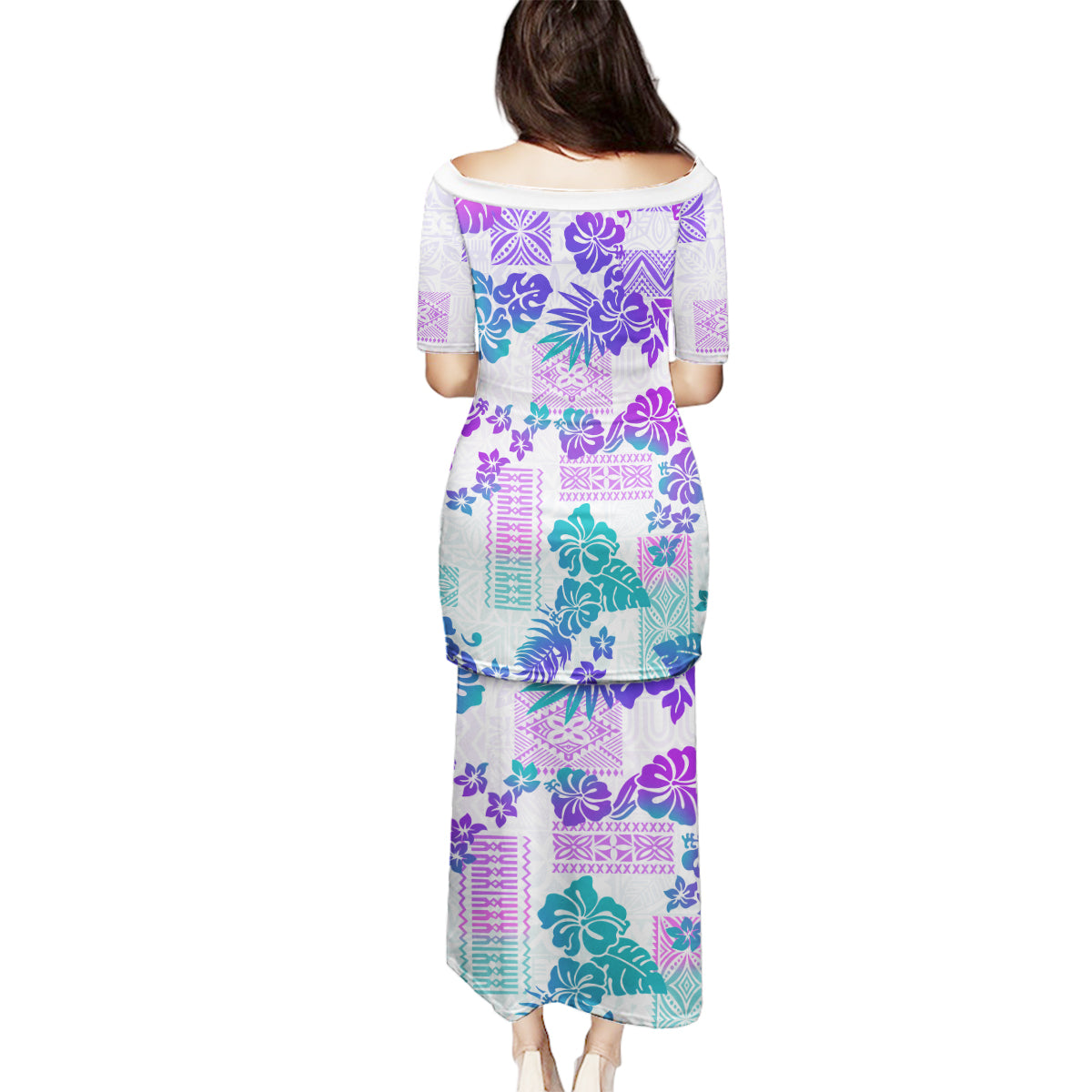 Vintage Hawaii Family Matching Puletasi Dress and Hawaiian Shirt Hibiscus Tapa Tribal With Hawaiian Quilt Pattern Purple - Wonder Print Shop