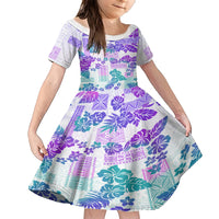 Vintage Hawaii Family Matching Short Sleeve Bodycon Dress and Hawaiian Shirt Hibiscus Tapa Tribal With Hawaiian Quilt Pattern Purple - Wonder Print Shop