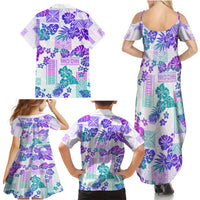 Vintage Hawaii Family Matching Summer Maxi Dress and Hawaiian Shirt Hibiscus Tapa Tribal With Hawaiian Quilt Pattern Purple - Wonder Print Shop