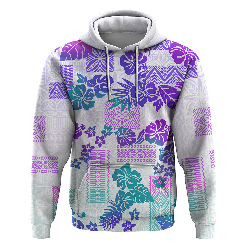Vintage Hawaii Hoodie Hibiscus Tapa Tribal With Hawaiian Quilt Pattern Purple - Wonder Print Shop
