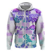 Vintage Hawaii Hoodie Hibiscus Tapa Tribal With Hawaiian Quilt Pattern Purple - Wonder Print Shop