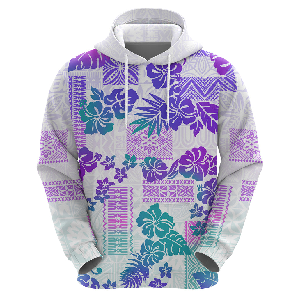 Vintage Hawaii Hoodie Hibiscus Tapa Tribal With Hawaiian Quilt Pattern Purple - Wonder Print Shop
