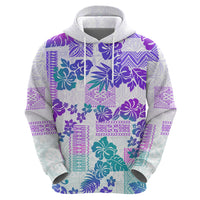 Vintage Hawaii Hoodie Hibiscus Tapa Tribal With Hawaiian Quilt Pattern Purple - Wonder Print Shop