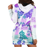 Vintage Hawaii Hoodie Dress Hibiscus Tapa Tribal With Hawaiian Quilt Pattern Purple - Wonder Print Shop