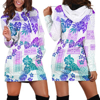 Vintage Hawaii Hoodie Dress Hibiscus Tapa Tribal With Hawaiian Quilt Pattern Purple - Wonder Print Shop