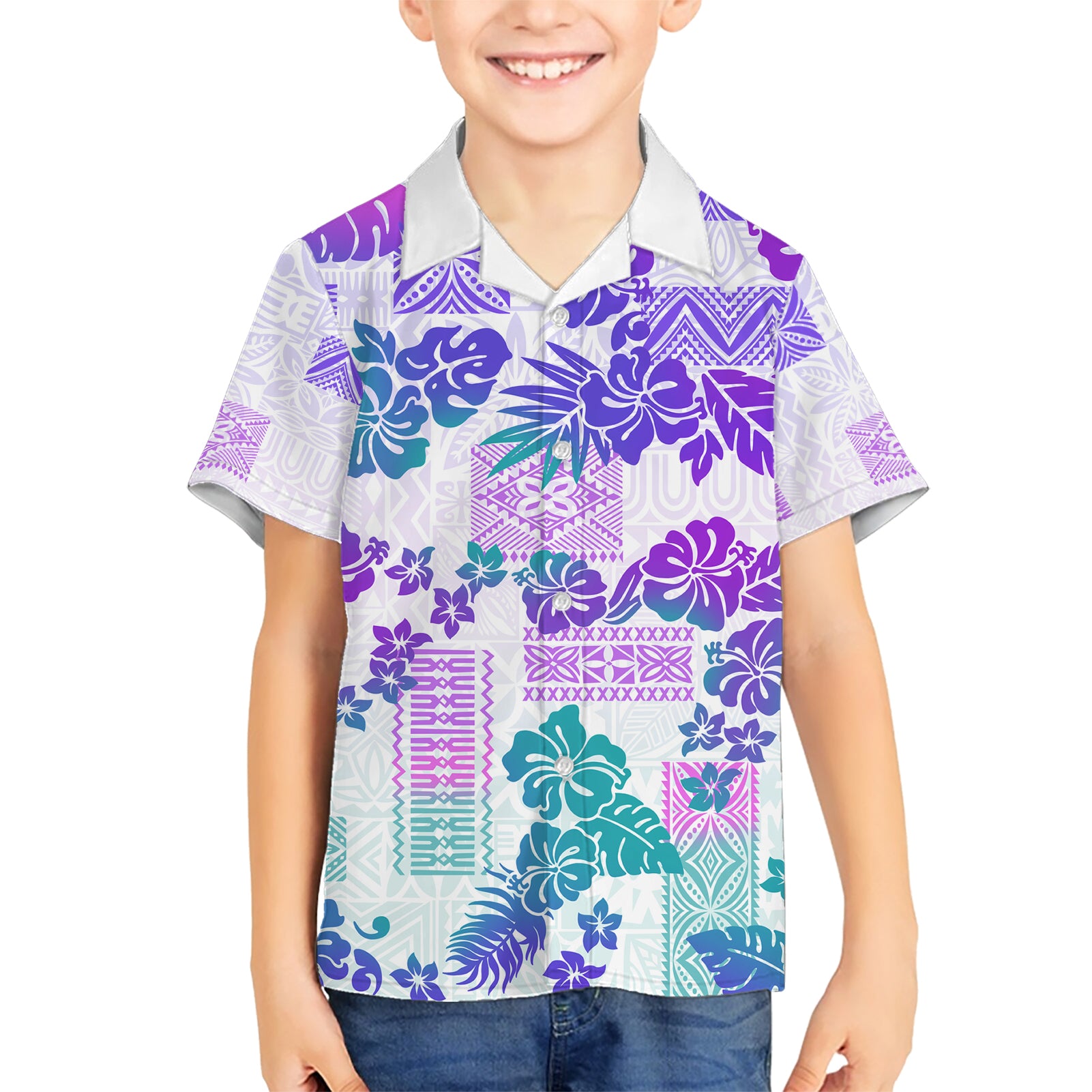 Vintage Hawaii Kid Hawaiian Shirt Hibiscus Tapa Tribal With Hawaiian Quilt Pattern Purple - Wonder Print Shop