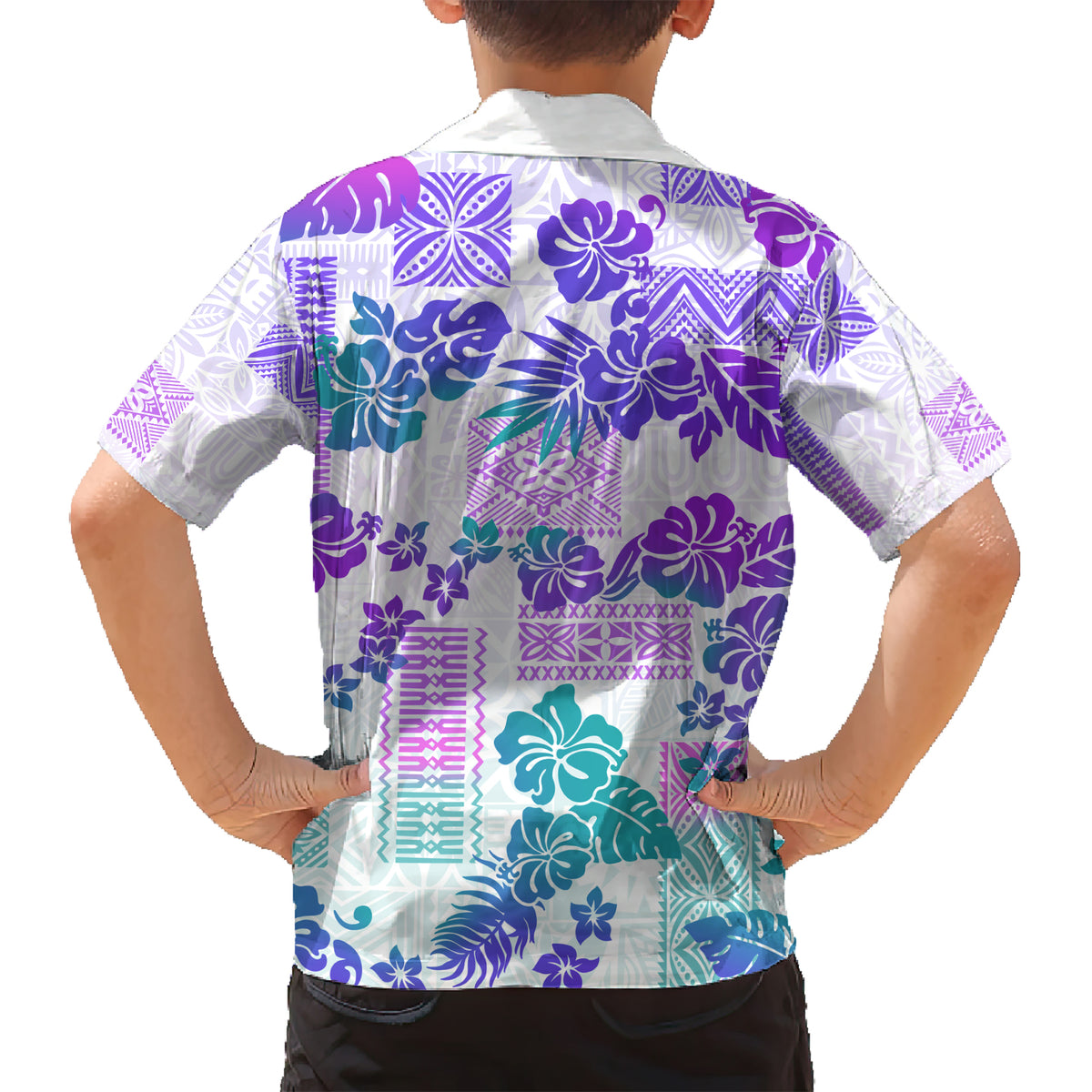 Vintage Hawaii Kid Hawaiian Shirt Hibiscus Tapa Tribal With Hawaiian Quilt Pattern Purple - Wonder Print Shop