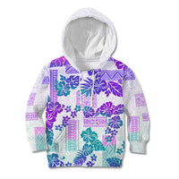 Vintage Hawaii Kid Hoodie Hibiscus Tapa Tribal With Hawaiian Quilt Pattern Purple - Wonder Print Shop