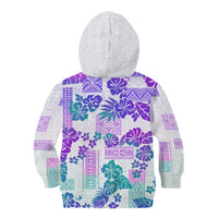 Vintage Hawaii Kid Hoodie Hibiscus Tapa Tribal With Hawaiian Quilt Pattern Purple - Wonder Print Shop