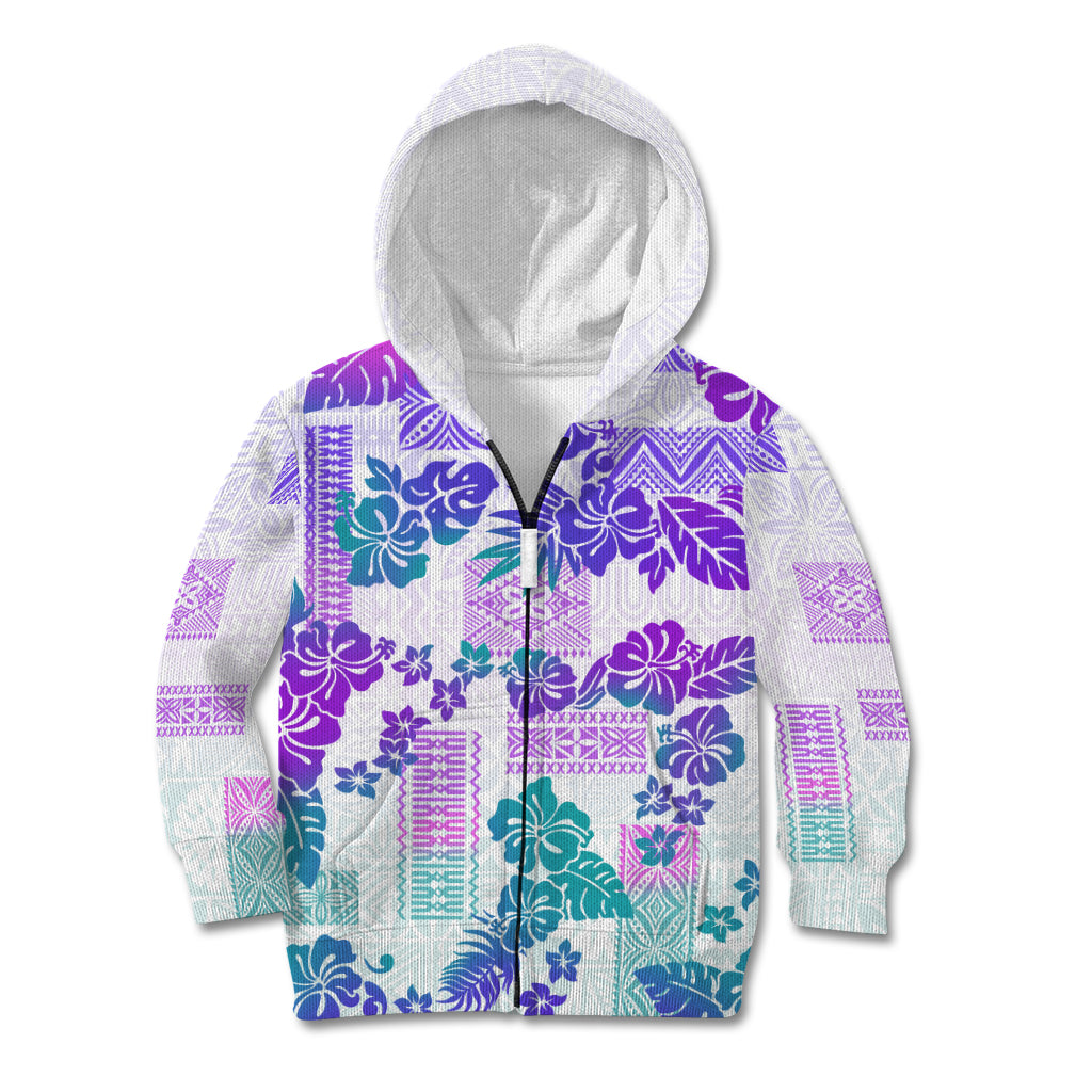 Vintage Hawaii Kid Hoodie Hibiscus Tapa Tribal With Hawaiian Quilt Pattern Purple - Wonder Print Shop