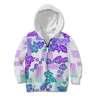 Vintage Hawaii Kid Hoodie Hibiscus Tapa Tribal With Hawaiian Quilt Pattern Purple - Wonder Print Shop