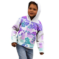 Vintage Hawaii Kid Hoodie Hibiscus Tapa Tribal With Hawaiian Quilt Pattern Purple - Wonder Print Shop