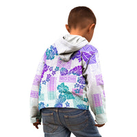 Vintage Hawaii Kid Hoodie Hibiscus Tapa Tribal With Hawaiian Quilt Pattern Purple - Wonder Print Shop