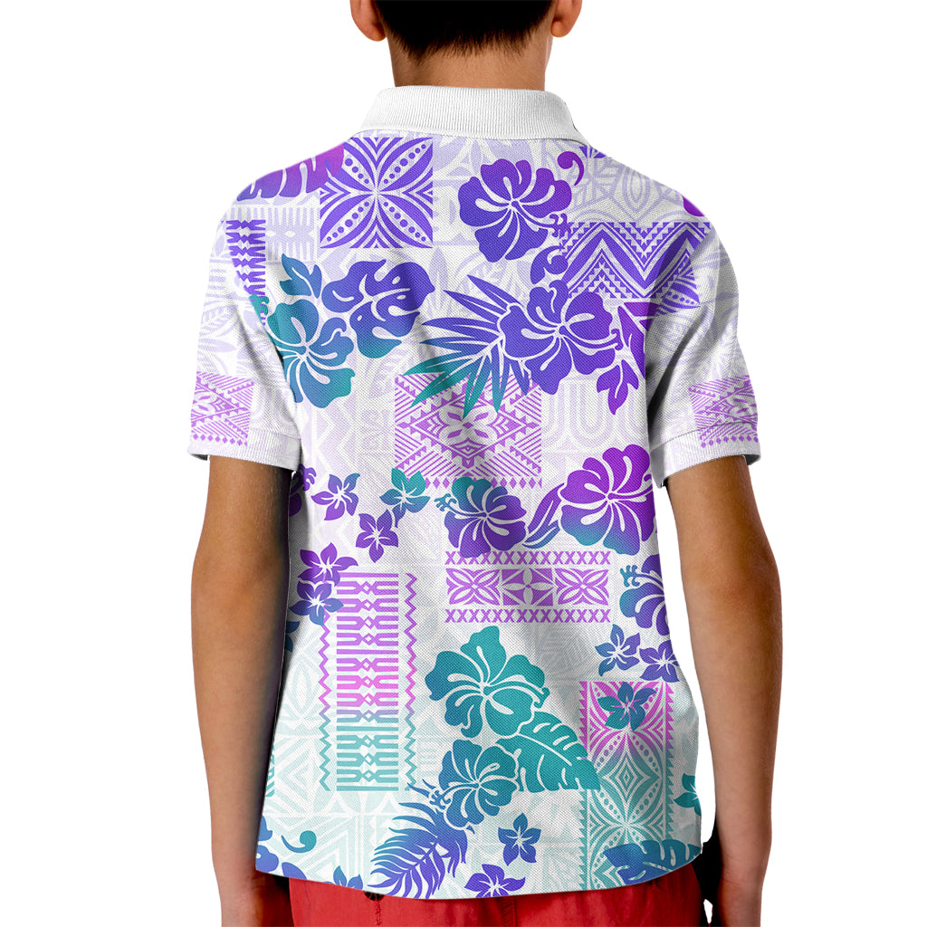 Vintage Hawaii Kid Polo Shirt Hibiscus Tapa Tribal With Hawaiian Quilt Pattern Purple - Wonder Print Shop