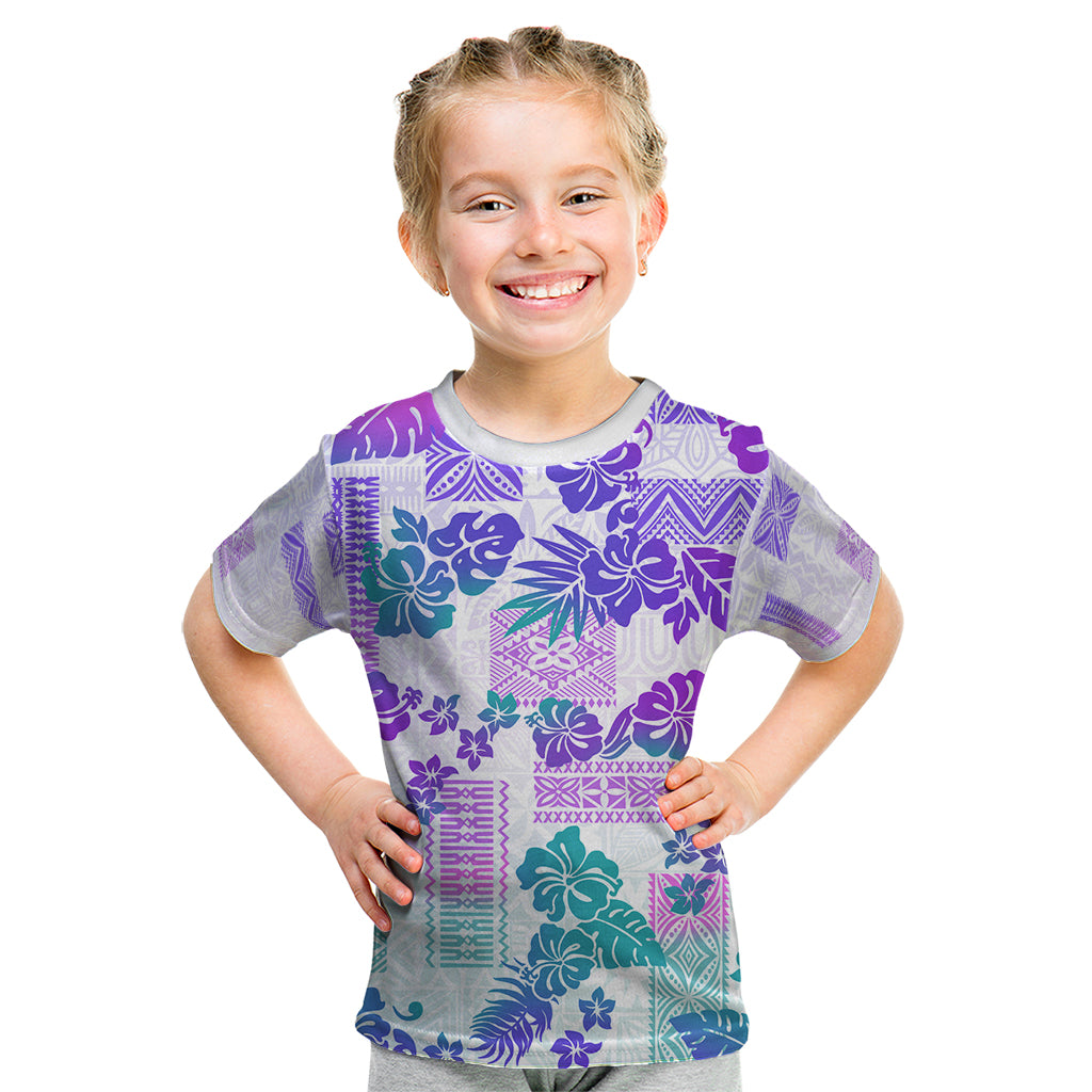 Vintage Hawaii Kid T Shirt Hibiscus Tapa Tribal With Hawaiian Quilt Pattern Purple - Wonder Print Shop