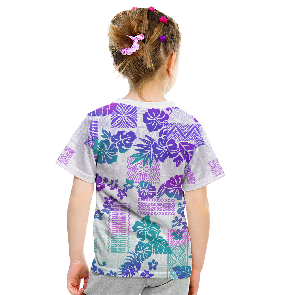 Vintage Hawaii Kid T Shirt Hibiscus Tapa Tribal With Hawaiian Quilt Pattern Purple - Wonder Print Shop