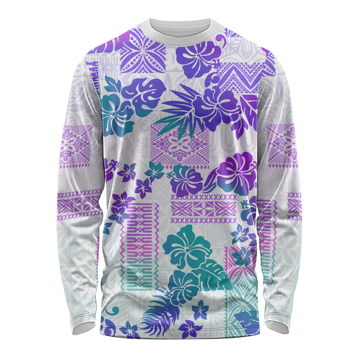 Vintage Hawaii Long Sleeve Shirt Hibiscus Tapa Tribal With Hawaiian Quilt Pattern Purple - Wonder Print Shop